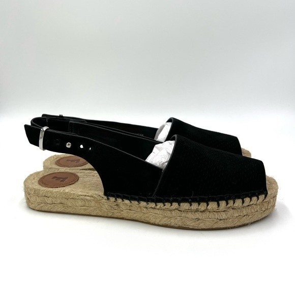 French Connection Women's Lucya‎ Black Leather Peep Toe Espadrille Sandals Shoes - Picture 2 of 16